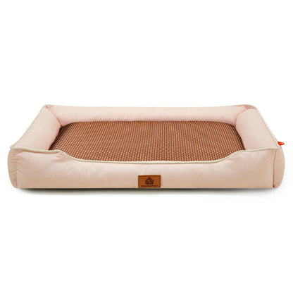 Pink Rectangular Pet Bed with Removable Cooling Mat – Durable 600D Oxford Fabric Dog & Cat Bed, High-Rebound PP Cotton Filling, Non-Slip Base, for Medium to Large Breeds, Includes Free Cooling Pad(Size:S)