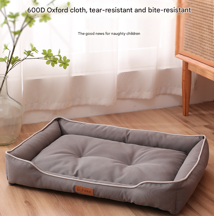 Blue Rectangular Pet Bed with Removable Cooling Mat – Durable 600D Oxford Fabric Dog & Cat Bed, High-Rebound PP Cotton Filling, Non-Slip Base, for Medium to Large Breeds, Includes Free Cooling Pad(Size:M)
