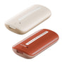 2-Pack Brown and beige Portable Pill Splitter Set – Dual-Function Medication Divider with Stainless Steel Blade and Removable Silicone Liner