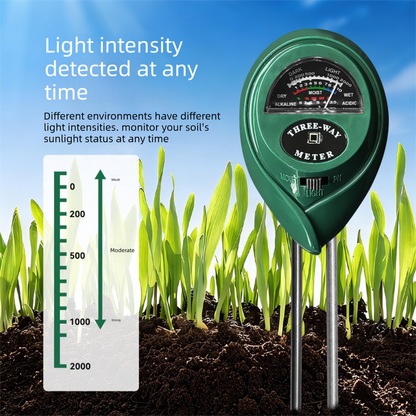 3-in-1 Soil Tester Meter for Moisture, pH and Light Intensity – Battery-Free Analog Probe for Gardening, Farming and Plant Care