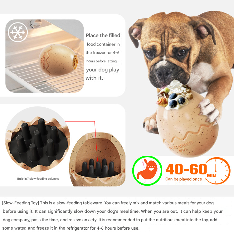 Pink Mysterious Egg Slow-Feeder Treat Dispenser for Dogs – Food-Grade TPR Interactive Toy with 7 Internal Feeding Posts, Freezable and Dishwasher-Safe Design