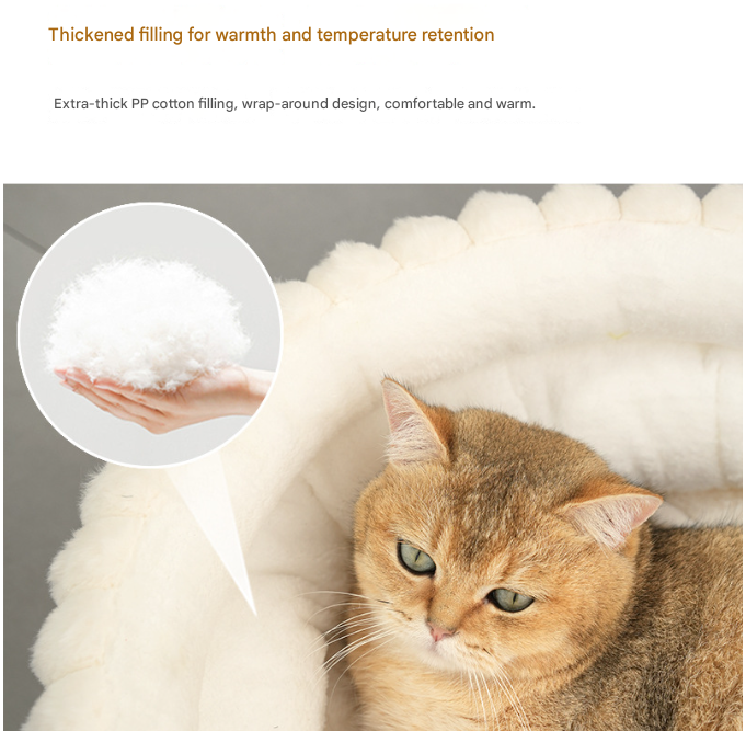 White Plush Round Pet Bed with Removable Cushion M Size, Thickened Warm Dog and Cat Nest for Small to Medium Pets, Cozy and Soft Sleeping Space for Home Use