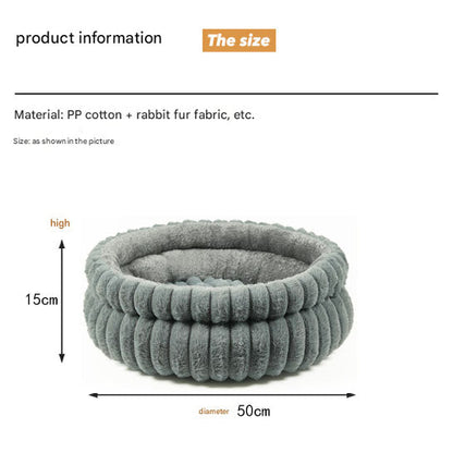 White Plush Round Pet Bed with Removable Cushion M Size, Thickened Warm Dog and Cat Nest for Small to Medium Pets, Cozy and Soft Sleeping Space for Home Use