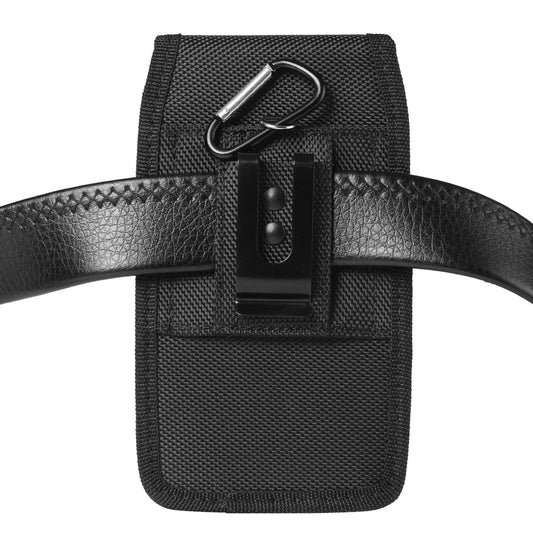 2-Pack Black Universal Heavy-Duty Nylon Belt Holster Pouch with Card Slot – Durable Oxford Cloth Waist Pack for iPhone 16 Pro Max & Android Phones – Vertical & Horizontal Carry Options (L)