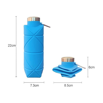 Blue 700ml Collapsible Silicone Water Bottle with Diamond Pattern - Food-Grade Portable Sports Bottle for Hiking, Camping, Travel & Gym - Leak-Proof Foldable Design with Carabiner Clip