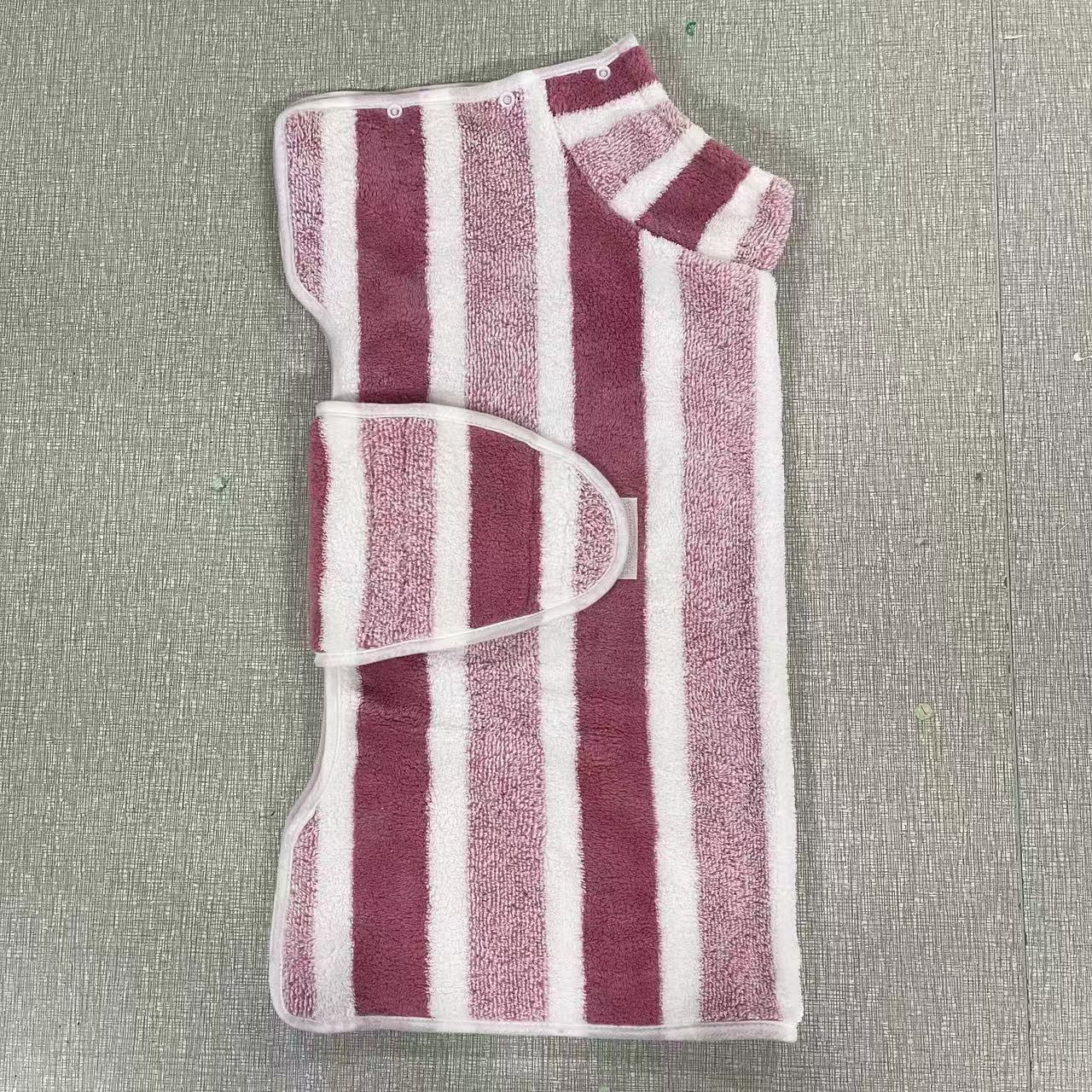 Red Stripes Super Absorbent Pet Bathrobe with Waist Belt & Neck Snap - Full Coverage Quick-Drying Towel for Dogs & Cats (S Size)