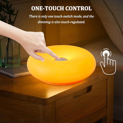 Retro Bauhaus Donut Bedside Lamp - Cordless Vibrant Orange Ambient Light and Sconce with Touch Dimming (USB Rechargeable)