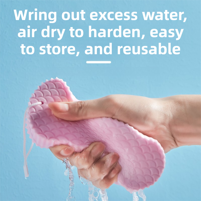 3PCS White Nordic Style 3D Fish Scale Exfoliating Sponge - High Elasticity Body Scrubber for Painless Deep Clean