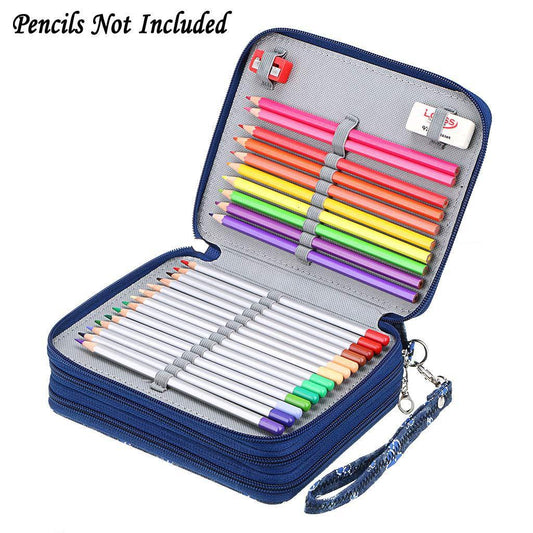 Portable 78-Slot Oxford Cloth Colored Pencil Zipper Case - Large Capacity Sketching & Drawing Stationery Pouch (Red Stars).