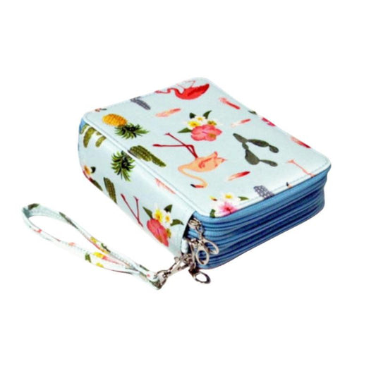Portable 78-Slot Oxford Cloth Colored Pencil Zipper Case - Large Capacity Sketching & Drawing Stationery Pouch (Blue Flamingos).