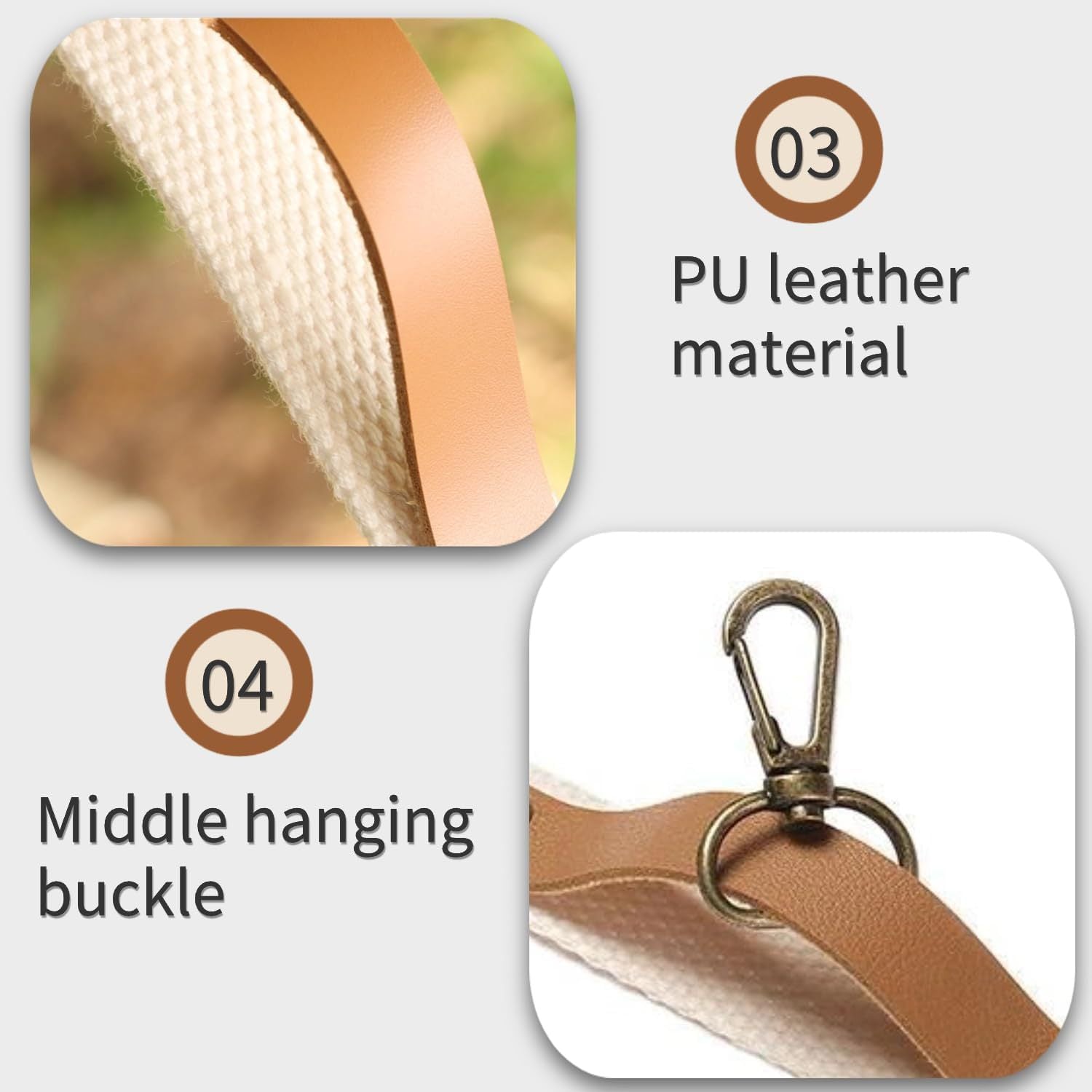 Khaki 5.3M Heavy Duty PU Leather Camping Lanyard with 19 Carabiners  - Portable Outdoor Clothesline for Tents & Canopies.