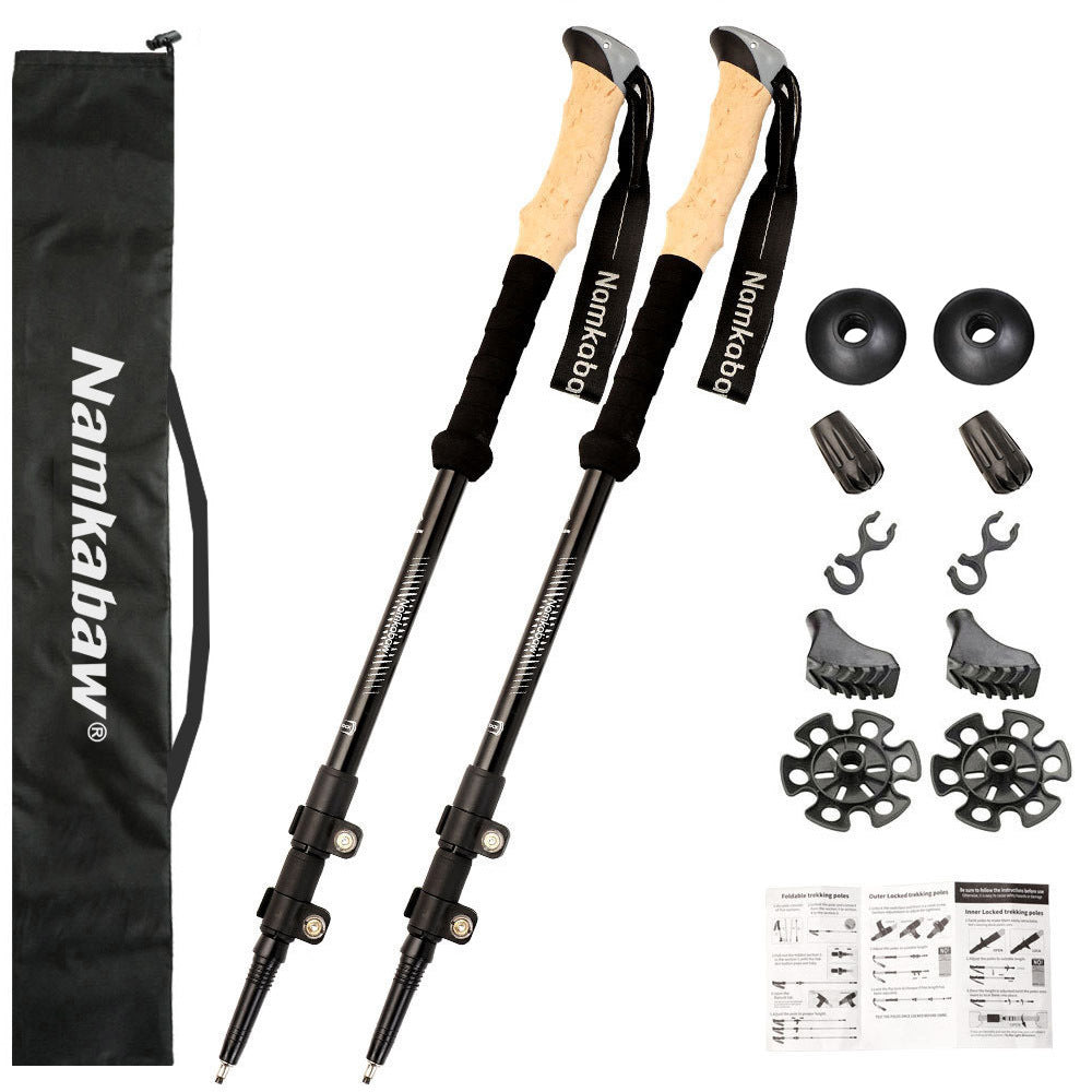2-Pack Black Aluminum Alloy Telescopic Trekking Poles with Secure External Lock & Accessory - 3-Section Adjustable Hiking Sticks(65-135cm).
