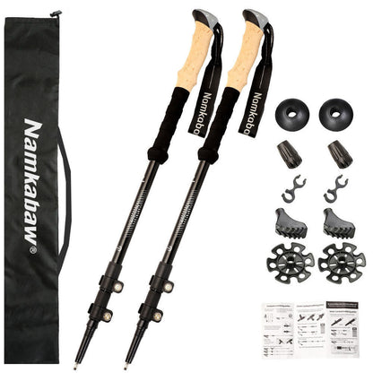 2-Pack Black Aluminum Alloy Telescopic Trekking Poles with Secure External Lock & Accessory - 3-Section Adjustable Hiking Sticks(65-135cm).