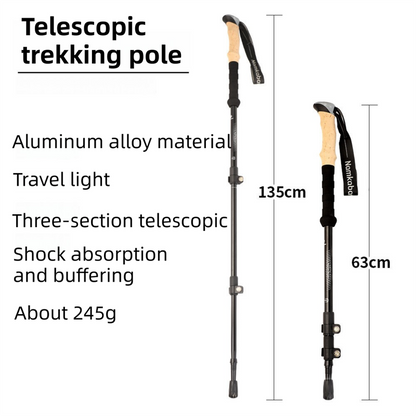 2-Pack Black Aluminum Alloy Telescopic Trekking Poles with Secure External Lock & Accessory - 3-Section Adjustable Hiking Sticks(65-135cm).
