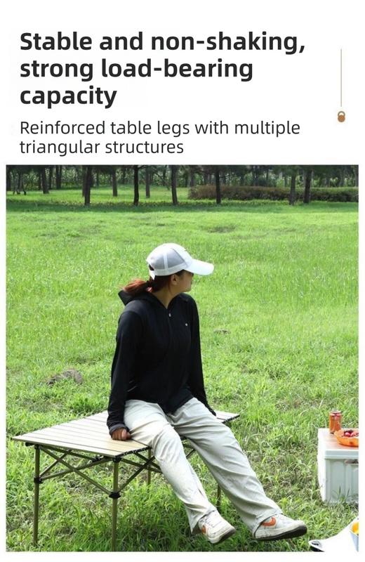 95CM Khaki Portable Folding Egg Roll Camping Table + 4-Pack 36CM Chairs with Storage Bag & Mesh Net- Heavy-Duty Carbon Steel Picnic Table for 4-6 People.
