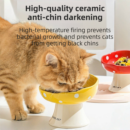 Black Elevated 15° Tilted Ceramic Cat Bowl - Anti-Chin Acne Glaze Finish, Non-Slip Weighted Base & Neck Protection Pet Feeder