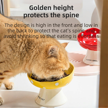 Black Elevated 15° Tilted Ceramic Cat Bowl - Anti-Chin Acne Glaze Finish, Non-Slip Weighted Base & Neck Protection Pet Feeder