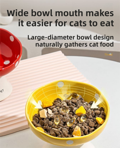 Black Elevated 15° Tilted Ceramic Cat Bowl - Anti-Chin Acne Glaze Finish, Non-Slip Weighted Base & Neck Protection Pet Feeder