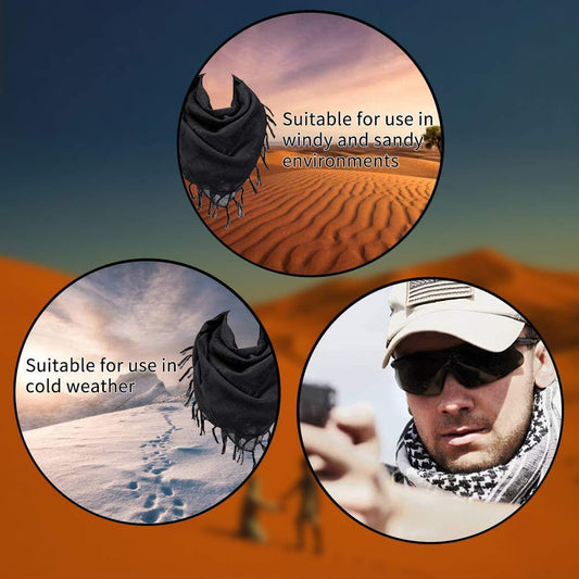 2-Pack 110x110CM Military Shemagh Cotton Tactical Desert Scarf (Black + Green) - Versatile Protective Face Mask and Head Wrap for Motorcycling, Paintball & Outdoors
