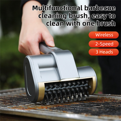 3-in-1 Sliver Cordless Electric Grill Cleaner Built-in LED & USB Charging - Waterproof High Power BBQ Cleaning Brush with 2-Speed Setting