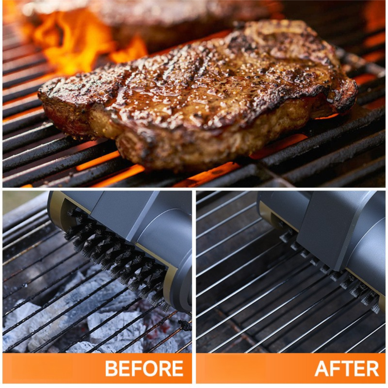 3-in-1 Sliver Cordless Electric Grill Cleaner Built-in LED & USB Charging - Waterproof High Power BBQ Cleaning Brush with 2-Speed Setting