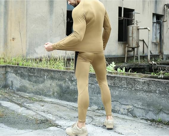 M Size Green Men's Tactical 4-Way Stretch Fleece Lined Thermal Underwear Set - Winter Sweat-Wicking & Breathable Sportswear for Training & Outdoors