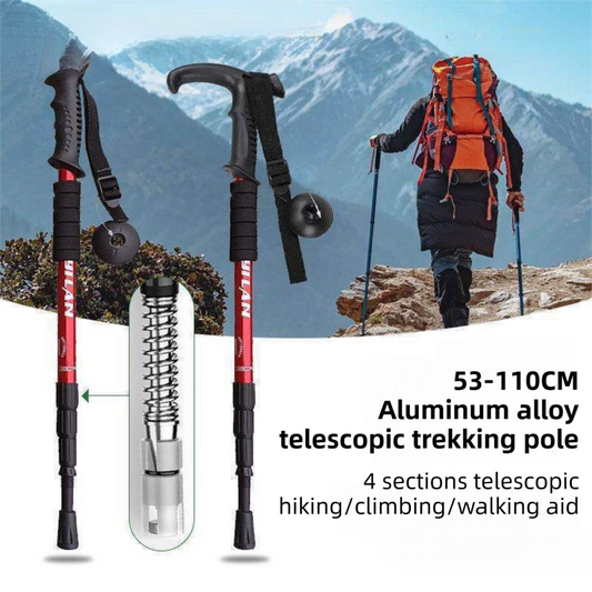 53-110 CM Blue Ultralight Telescopic Aluminum Trekking Pole (4-Section T-Handle) - Professional & Compact Shock-Absorbing Trail Support