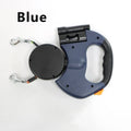 Blue One-to-Two Retractable Dog Leash with One-Click Safety Lock & Night Light - 3M Tangle-Free 360° Rotation Walking Leash