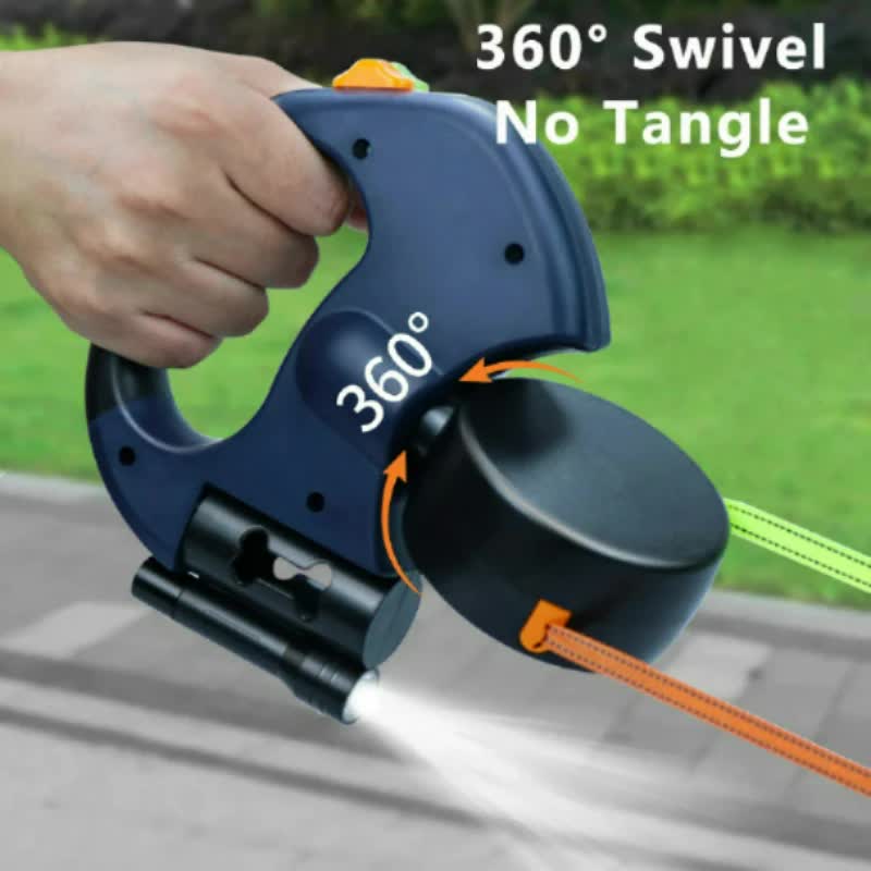 Blue One-to-Two Retractable Dog Leash with One-Click Safety Lock & Night Light - 3M Tangle-Free 360° Rotation Walking Leash