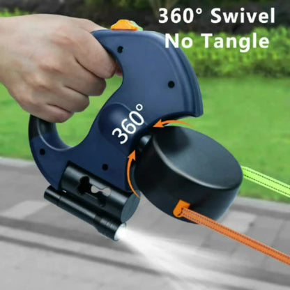 Blue One-to-Two Retractable Dog Leash with One-Click Safety Lock & Night Light - 3M Tangle-Free 360° Rotation Walking Leash