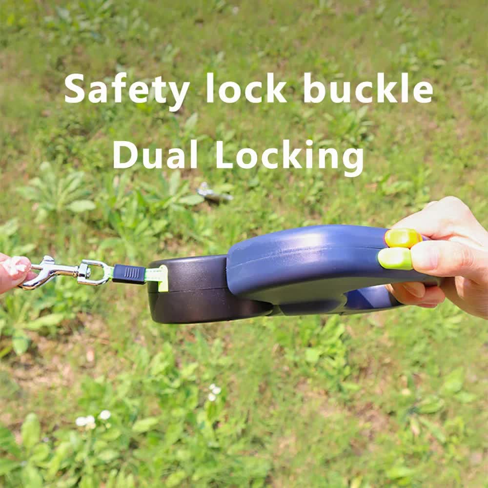 Blue One-to-Two Retractable Dog Leash with One-Click Safety Lock & Night Light - 3M Tangle-Free 360° Rotation Walking Leash