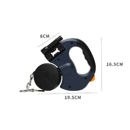 Blue One-to-Two Retractable Dog Leash with One-Click Safety Lock & Night Light - 3M Tangle-Free 360° Rotation Walking Leash