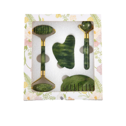 4-in-1 Natural Xiuyan Jade Facial Roller and Gua Sha Set for Face and Body Massage