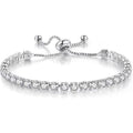 Silver High-Sparkle Cubic Zirconia Single Row Iced-Out Tennis Bracelet (5.7" to 11.3") - Minimalist Geometric Dainty Jewelry