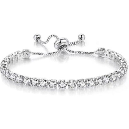Silver High-Sparkle Cubic Zirconia Single Row Iced-Out Tennis Bracelet (5.7" to 11.3") - Minimalist Geometric Dainty Jewelry