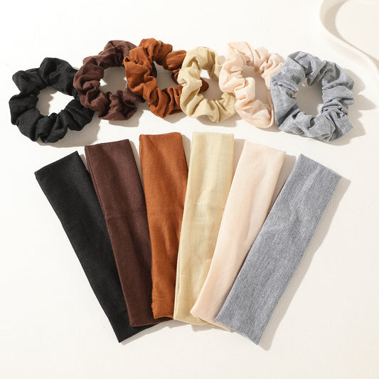 12-Piece Sports Hair Accessory Set - 6 Colors Seamless Sports Headbands & 6 Colors Soft Scrunchies Bundle for Gym & Yoga