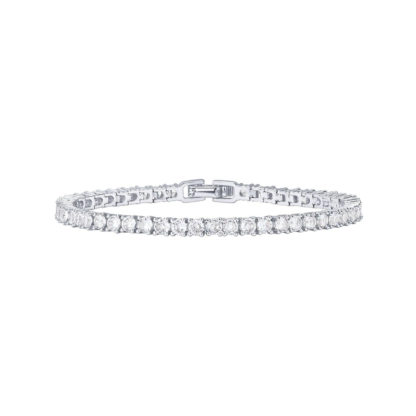 Silver 4.0mm Iced-Out Zirconia Tennis Bracelet with Secure Clasp - Classic Luxury Rhinestone Tennis Chain for Men & Women (7 Inches)