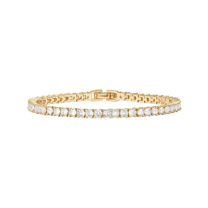 Gold 4.0mm Iced-Out Zirconia Tennis Bracelet with Secure Clasp - Classic Luxury Rhinestone Tennis Chain for Men & Women (7 Inches)