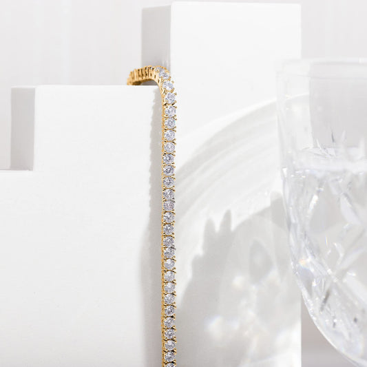 2-Pack 4.0mm Iced-Out Zirconia Tennis Bracelet with Secure Clasp (Silver and Gold) - Classic Luxury Rhinestone Tennis Chain for Men & Women (8 Inches)