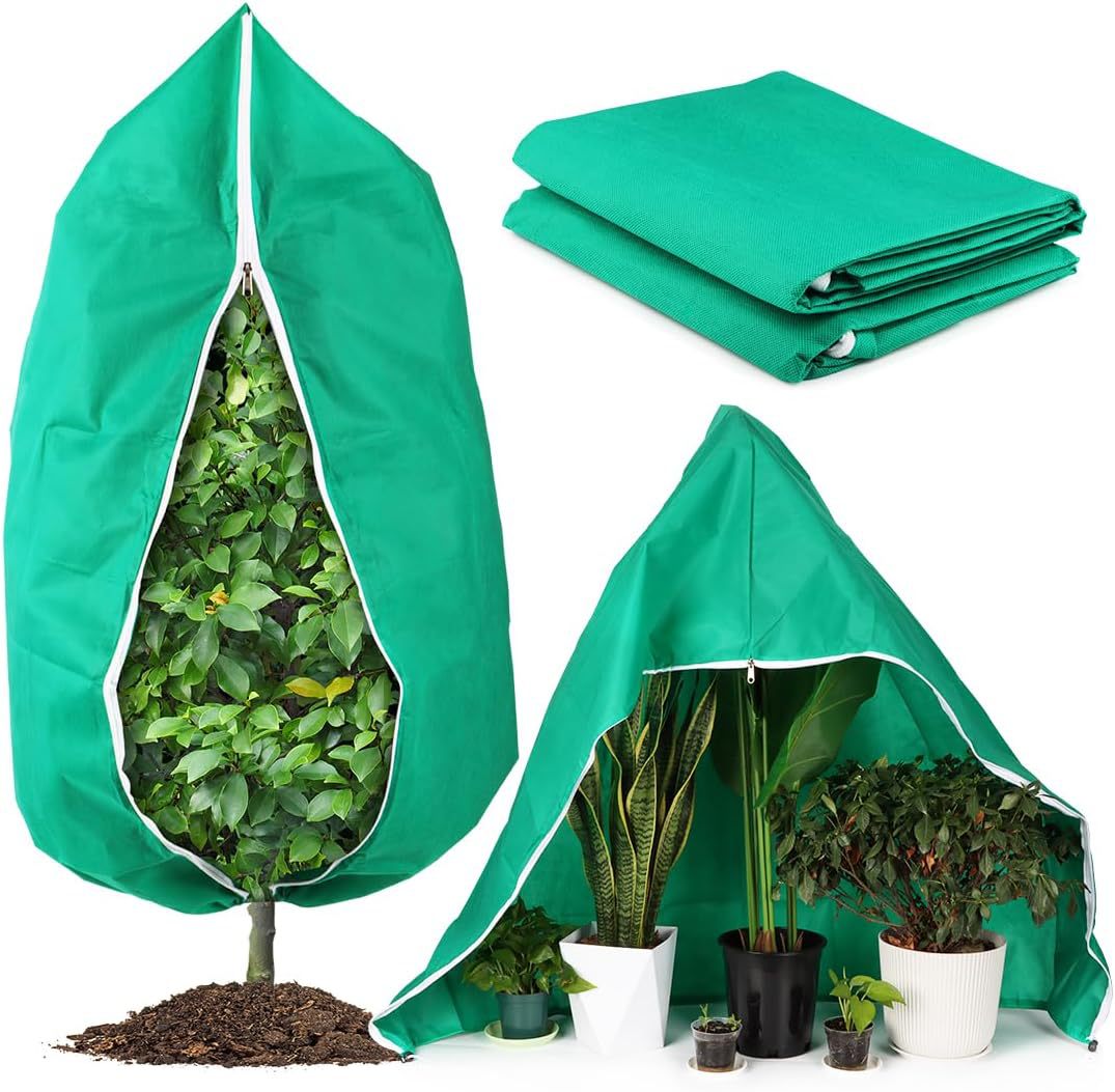 4-Pack Winter Plant Cold Protection Covers with Zipper & Drawstring - Thickened Frost Thermal Blankets and UV Resistant Shrub Jackets (60 x 80 CM)