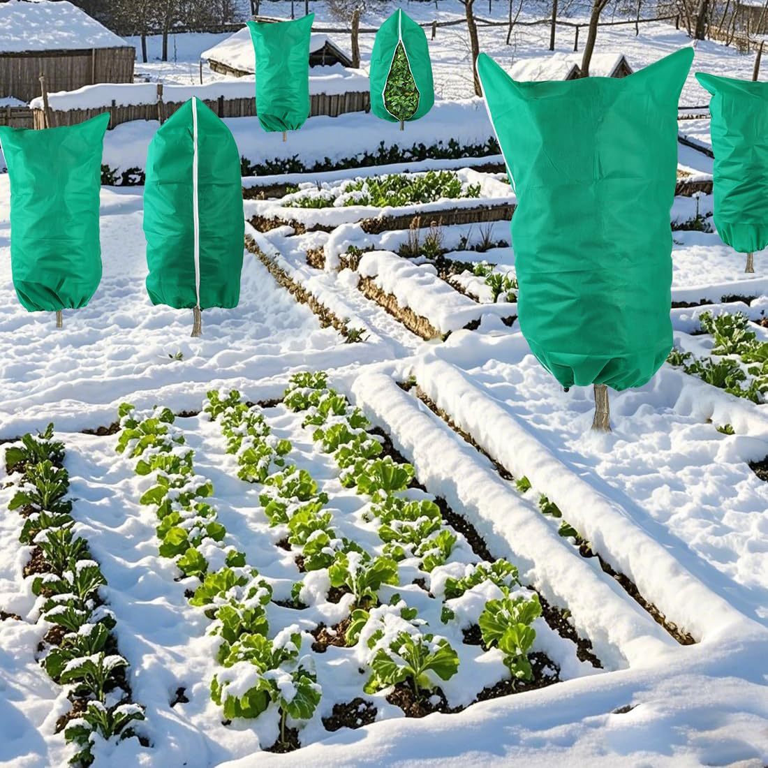 4-Pack Winter Plant Cold Protection Covers with Zipper & Drawstring - Thickened Frost Thermal Blankets and UV Resistant Shrub Jackets (60 x 80 CM)