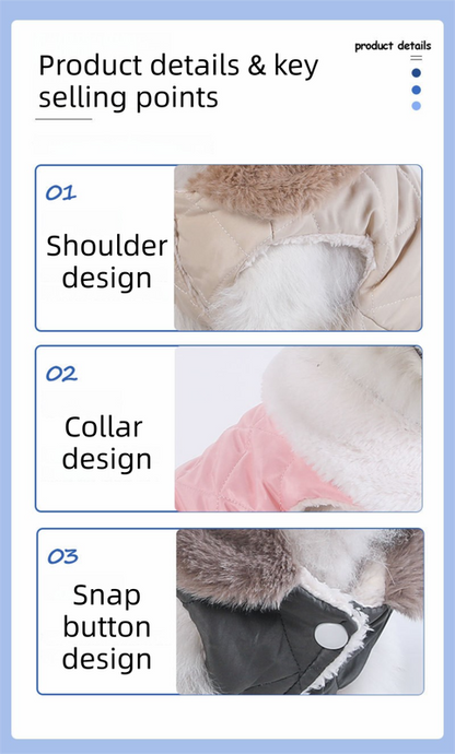 L Size Grey Winter Padded Cotton Dog Thermal Plaid Vest with Faux Fur Collar - Thick Fleece-Lined Warm Pet Jacket