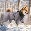 3XL Size Grey Winter Waterproof Dog 4 Leg Jumpsuit for Full Body Warmth - Reflective Windproof Pet Puffer Coat with Integrated Harness