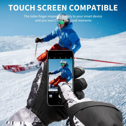 2-Pair Winter Waterproof Touchscreen Ski Gloves - Anti-Slip Thermal Mitts for Men & Women (Blue & Orange Graffiti Print)