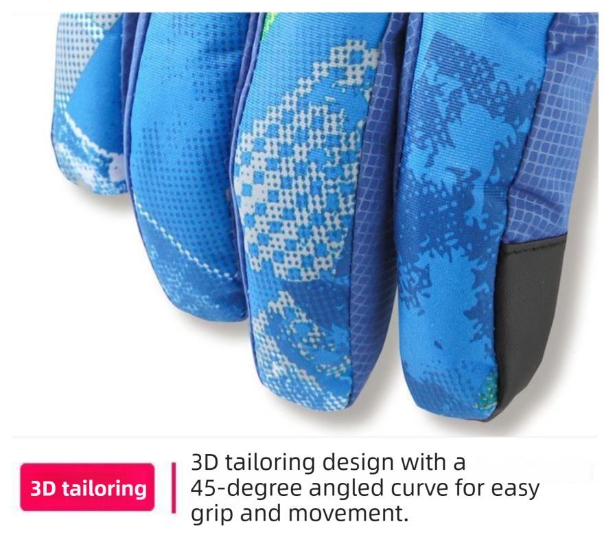 2-Pair Winter Waterproof Touchscreen Ski Gloves - Anti-Slip Thermal Mitts for Men & Women (Blue & Orange Graffiti Print)