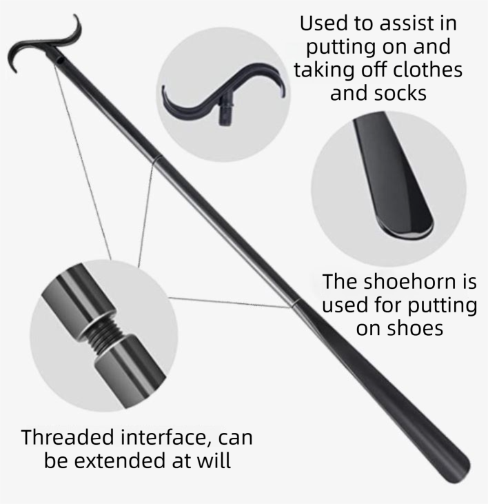 2-Pack White Blue Portable Dressing Aid Stick & Long-Handled Shoe Horn (3-Section Detachable) - Adjustable 62cm-88cm Dressing Hook for Seniors & Limited Mobility