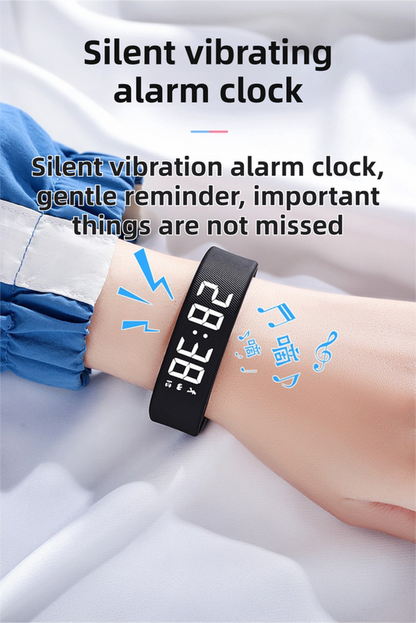 Pink Silent Vibration Alarm Smart Silicone Wristband with 3-Alarm Settings - Discreet Wake-Up Device for Teens & Adults (Horizontal version)