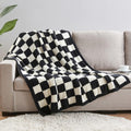 Black and White Premium Knitted Checkerboard Throw Blanket(130 x 150 CM) - Soft Half-Velvet Fleece Nap Blanket, Couch Throw & Office Decorative Wrap