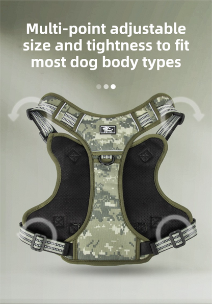 3-Piece Black Tactical Dog Harness Set (M Size) - Heavy Duty No-Pull Vest with Detachable Tactical Pouch & Climbing Rope Leash