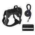 3-Piece Black Tactical Dog Harness Set (XL Size) - Heavy Duty No-Pull Vest with Detachable Tactical Pouch & Climbing Rope Leash